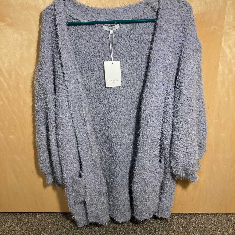 NWT FRNCH Grey Solid Eyelash Cardigan